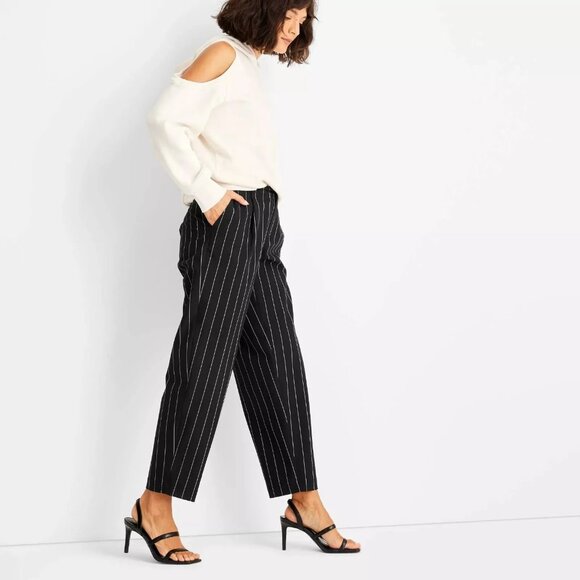 NWT Future Collective Black Pinstripe Pleated Trousers - Picture 3 of 12